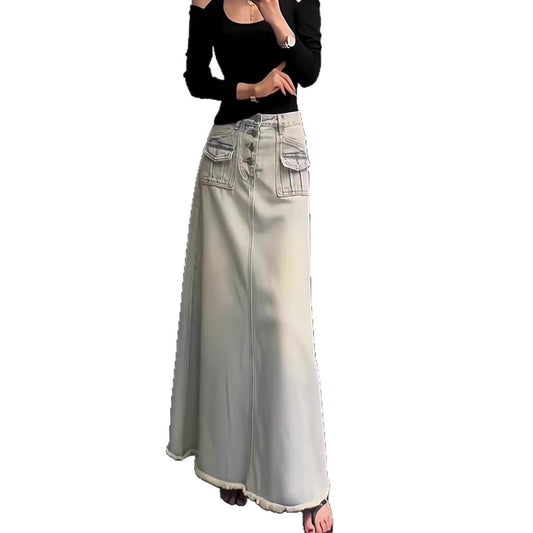 Womens Fashionable Casual Denim Long Skirt