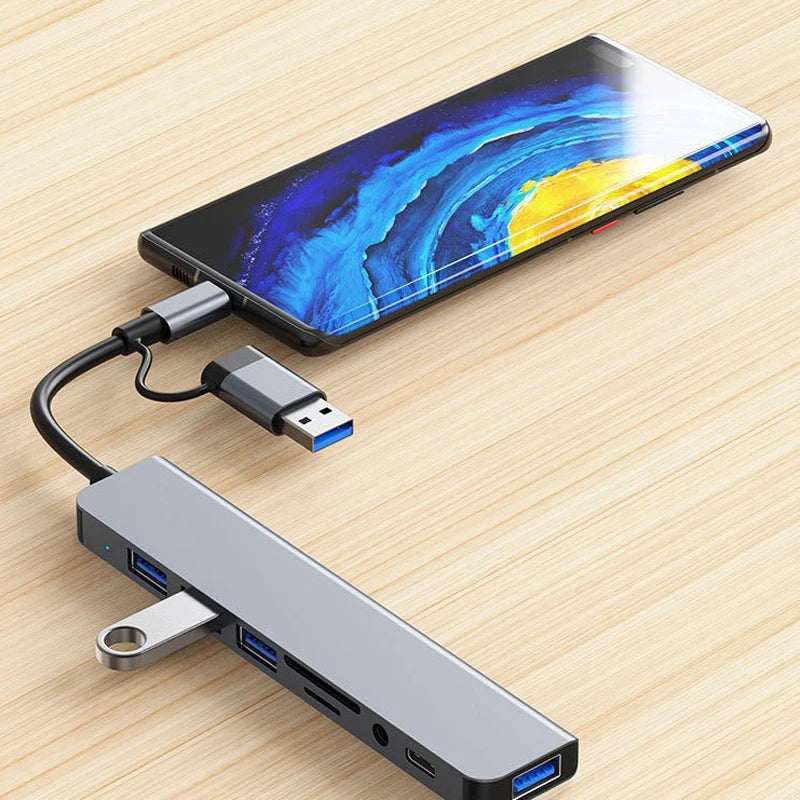 8 in 2 USB +Type C HUB Docking Station with 3.5mm Audio Jack Adapter Micro SD Card