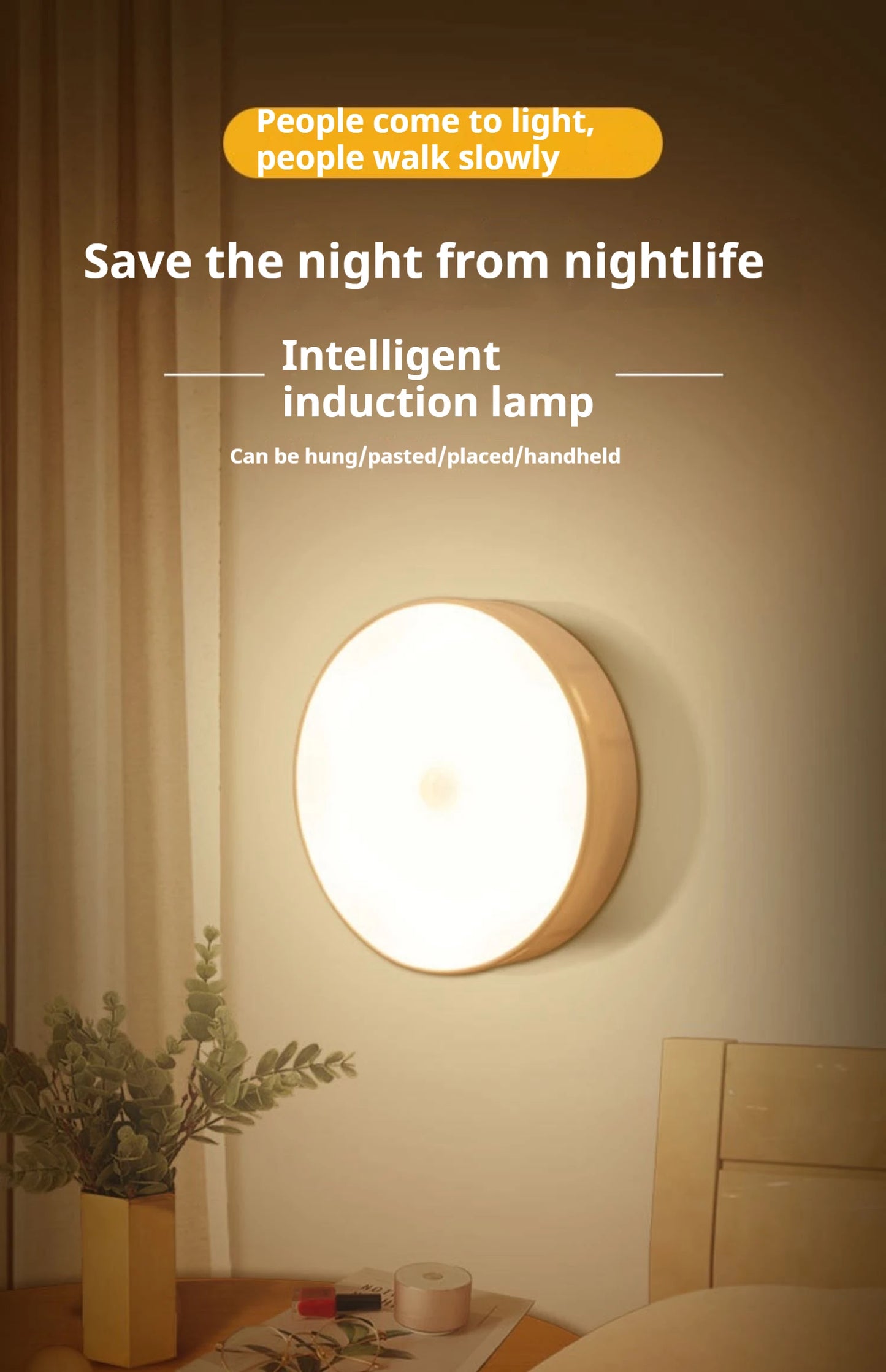 1pc Motion Sensor Night Light - Wireless LED Detector Lamp for Bedroom