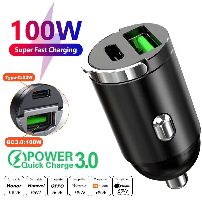 100W/200W QC3.0 PD Mini Car Charger