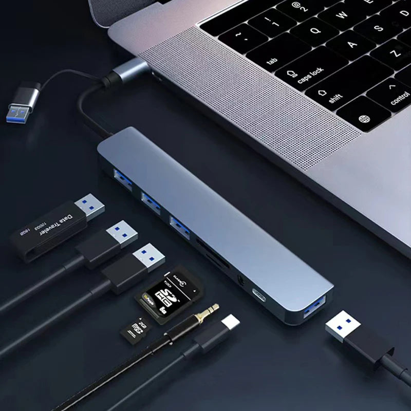 8 in 2 USB +Type C HUB Docking Station with 3.5mm Audio Jack Adapter Micro SD Card
