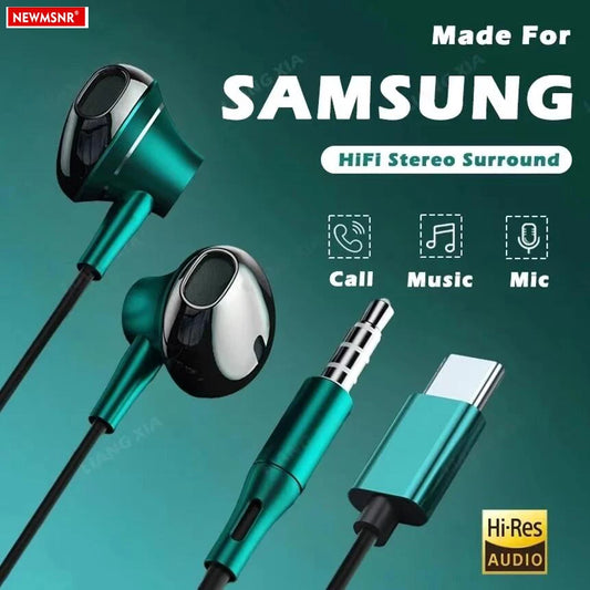 #Type C Headphones HiFi Bass Stereo Volume Control Headset With HD Mic 3.5mm