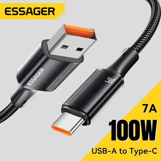 Essager 7A USB Type C Cable For Realme Huawei P40 Pro 100W Fast Charging Wire USB-C Charger Data Cord