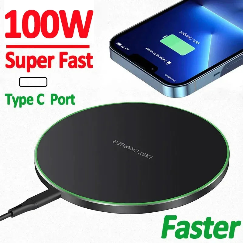 100W Fast Wireless Charger Pad For iPhone 15 14 13 12  X Pro Max 8 Samsung Galaxy