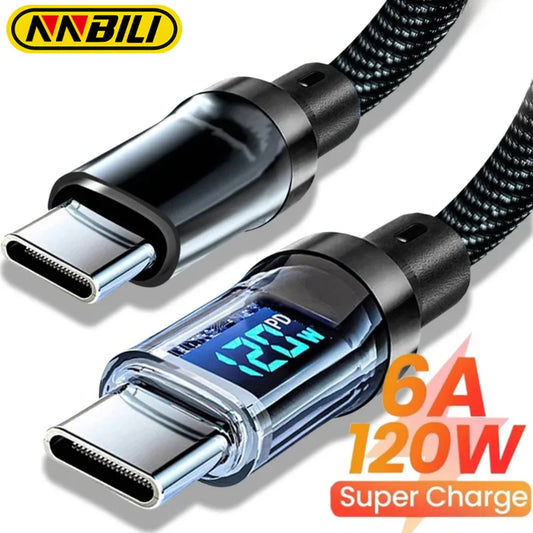 NNBILI 120W A-C and C-C Phone Super Fast Charging Cable with LED