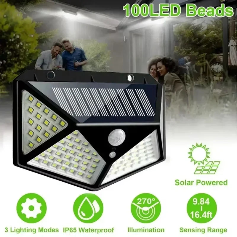 1/2/4/6Pcs 100 LED Wall Lights Outdoor Solar Lamp PIR Motion Sensor Solar Powered