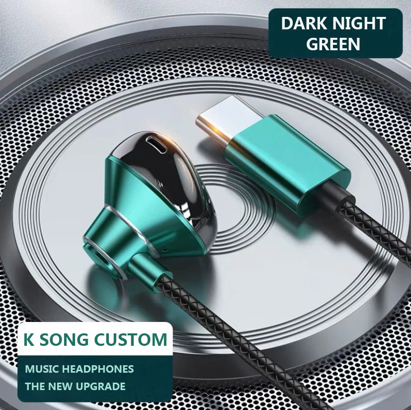 #Type C Headphones HiFi Bass Stereo Volume Control Headset With HD Mic 3.5mm