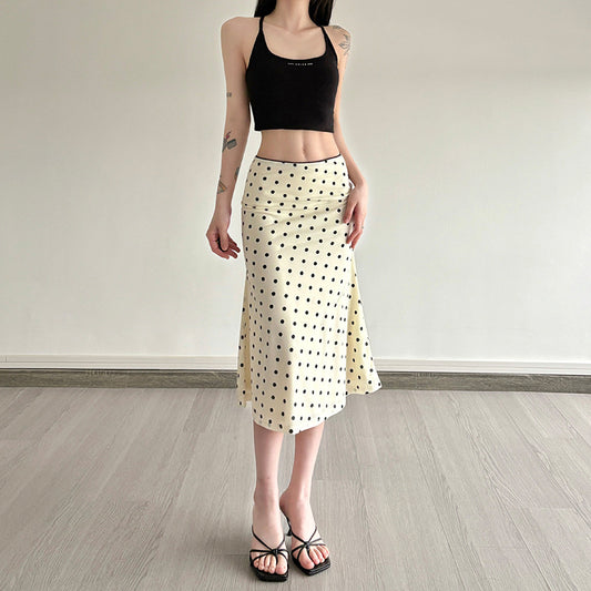 New Womens Fashion High-waisted Polka-dot Bodycon Skirt